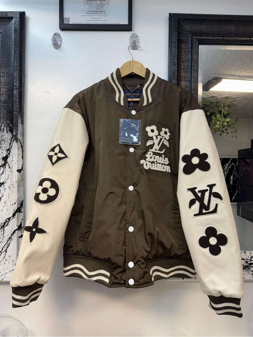 Vintage style Brown & Cream Designer Style Bomber Jacket